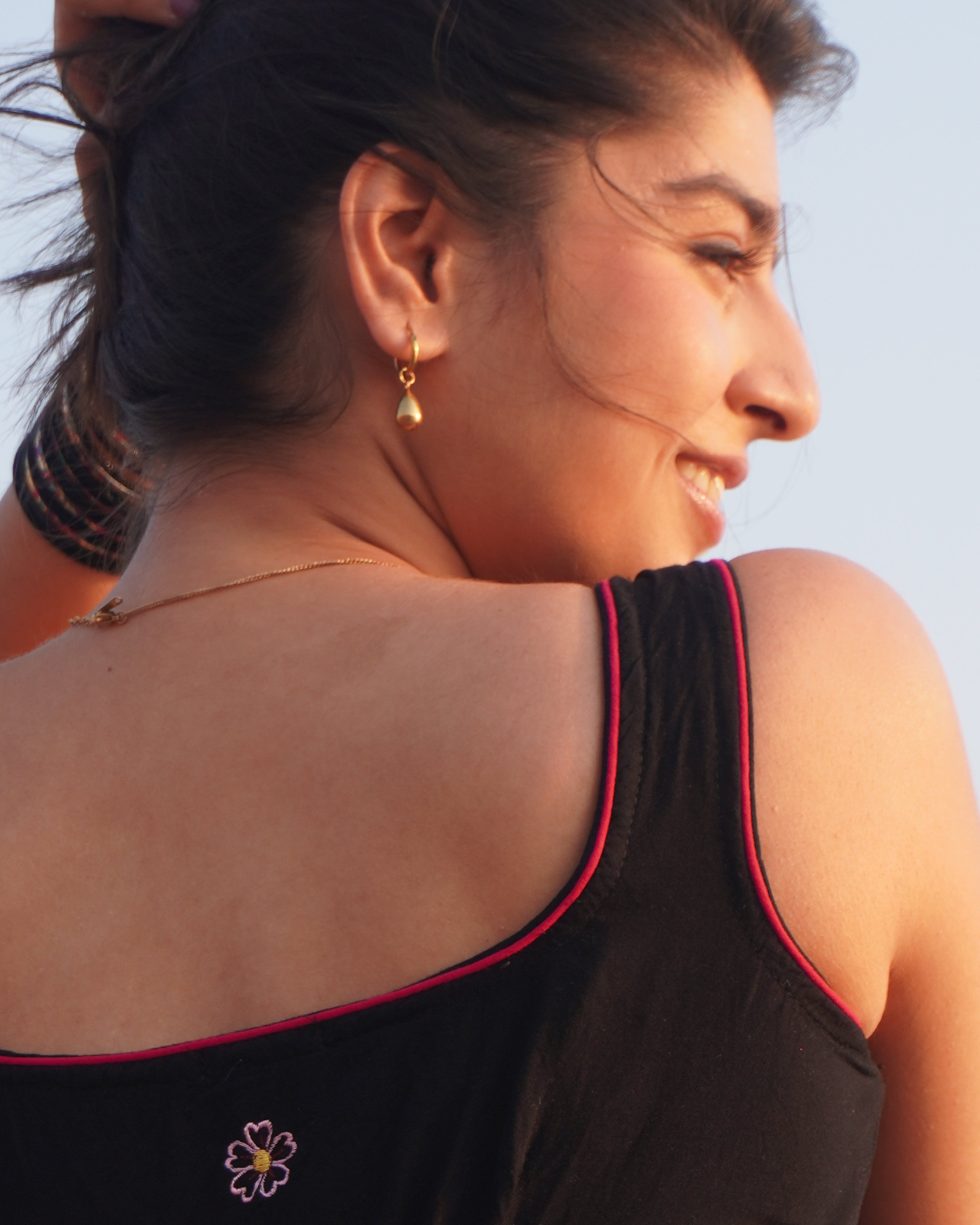 Close Up back shot of Bindee Black Tank top kurti