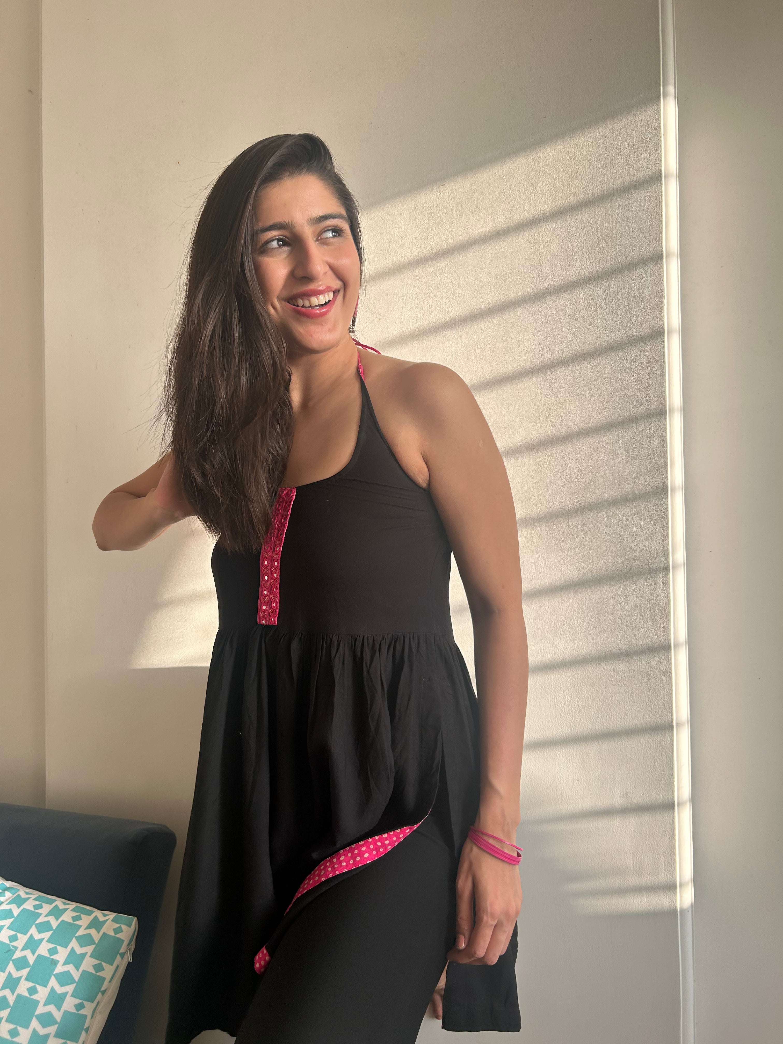 KAADHA COLA- BLACK Halterneck Kurti
